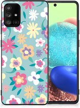 GSM Hoesje met Tekst Geschikt voor Samsung Galaxy A71 Leuk TPU Back Case met Zwarte rand Flower Power