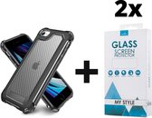 Backcover Shockproof Carbon Hoesje iPhone SE (2020) Zwart - 2x Gratis Screen Protector - Telefoonhoesje - Smartphonehoesje