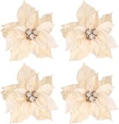 6x stuks decoratie bloemen kerststerren crème wit   op clip 18 cm - Decoratiebloemen/kerstboomversiering/kerstversiering