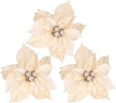 3x stuks decoratie bloemen kerststerren crème wit   op clip 18 cm - Decoratiebloemen/kerstboomversiering/kerstversiering