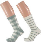Bedsokken dames | Groen|Beige | One Size | Slaapsokken | Bedsokken dames maat 39 42 | Fluffy sokken | Warme sokken | Bedsokken | Fleece sokken | Warme sokken dames | Winter sokken