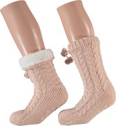 Apollo - Dames Huissokken met bontkraag - Glitter - Fashion Roze - Maat 36/41 - Fluffy sokken - Slofsokken anti slip - Anti slip sokken - Warme sokken - Winter sokken