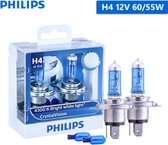 H4 55 Watt Philips Crystal Vision lampen 12V – Wit licht 4300K – Xenon look – LED look – Hoge lichtopbrengst – Lange levensduur – H4 55w Autolampen – Koplampen – Kleur wit – H.O.D.