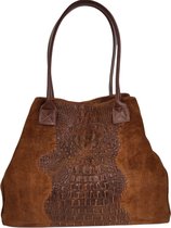 Qischa® handtas suede crocoprint camel