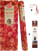 2 Kokers - Wierook - Wierookstokjes - Wierooksticks - Incense sticks - Precious Rose - Roos - Rozen - 40 stokjes + 5 mini wierookstokjes + Gelukspoppetje