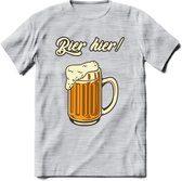 Bier Hier! T-Shirt | Bier Kleding | Feest | Drank | Grappig Verjaardag Cadeau | - Licht Grijs - Gemaleerd - L