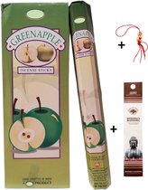Doos met 120 stokjes - Wierook - Wierookstokjes - Incense sticks - Groene Appel - Green Apple + 5 mini wierookstokjes + Gelukspoppetje