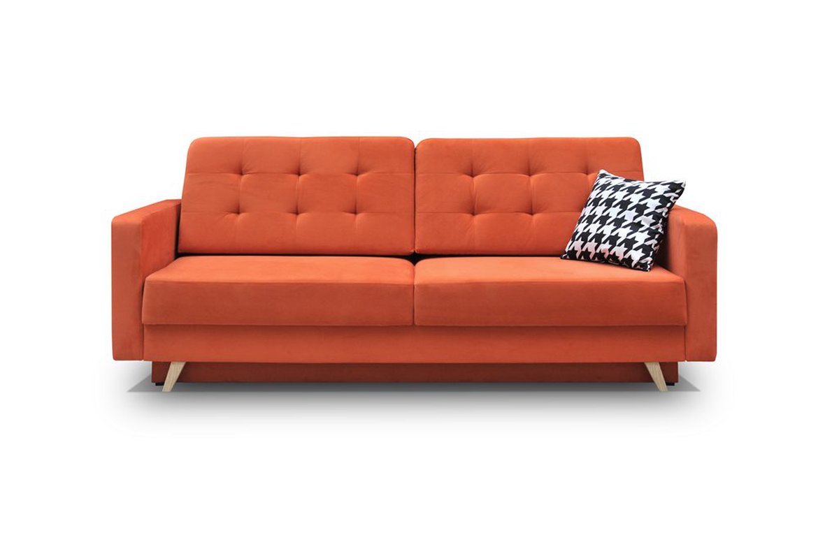 InspireME 3 zitsbank van Velvet voor woonkamer slaapbank sofa met slaapfunctie en opbergruimte moderne bank 3 zits 229x97x95 cm 200x140cm CARLA(Oranje )
