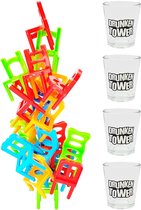 Drankspel - Drunken / Tipsy tower met stoeltjes - Stapeltoren - Gezelschapsspel voor volwassenen - Incl. shot glaasjes