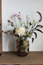 Zijden Boeket - Veldboeket van diverse bloemen - inclusief vaas - 60 cm hoog - Kunstbloemen - 6 stelen