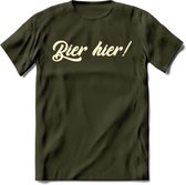 Bier Hier! T-Shirt | Bier Kleding | Feest | Drank | Grappig Verjaardag Cadeau | - Leger Groen - XL