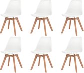 6 Moderne kunststof eetkamerstoelen stoelen met zachte lederen zitting - wit - white - ergonomische kuipstoelen - Palerma Design - ergonomisch - stoel - zetel - zacht - leer - woon