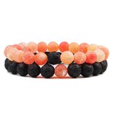 NiSy.nl Couple armband | Koppel Armbanden | Cadeau | 8 mm | Heren en Dames | Black Orange