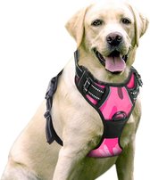Hondentuigje - voor grote honden - camo roze - maat XL - No pull - Anti trek - Reflecterend - Hoeft niet over het hoofd aangetrokken te worden