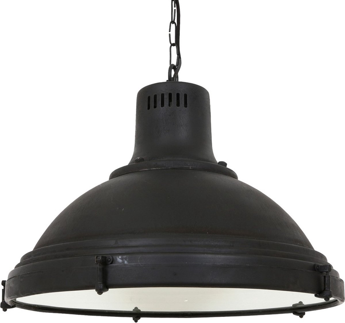 Industriele hanglamp Agra zwart glazen plaat E27 kettinglamp