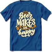 Beer Makes Me Happy T-Shirt | Bier Kleding | Feest | Drank | Grappig Verjaardag Cadeau | - Donker Blauw - 3XL