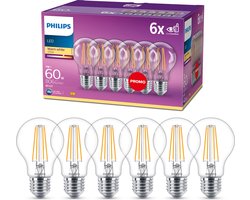 Philips energiezuinige LED Lamp Transparant - 60 W - E27 - warmwit licht - 6 stuks - Bespaar op energiekosten