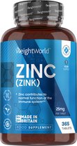 WeightWorld Zink tabletten - 25 mg zink bisglycinaat - 365 tabletten voor 1 jaar