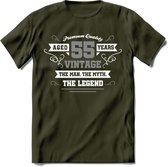 55 Jaar Legend T-Shirt | Zilver - Wit | Grappig Verjaardag en Feest Cadeau | Dames - Heren - Unisex | Kleding Kado | - Leger Groen - M