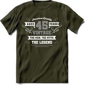 45 Jaar Legend T-Shirt | Zilver - Wit | Grappig Verjaardag en Feest Cadeau | Dames - Heren - Unisex | Kleding Kado | - Leger Groen - M