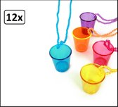 12x Shot glaasje aan ketting assortie kleuren - shotglas festival thema feest drinken uitgaan fun vrijgezel glas