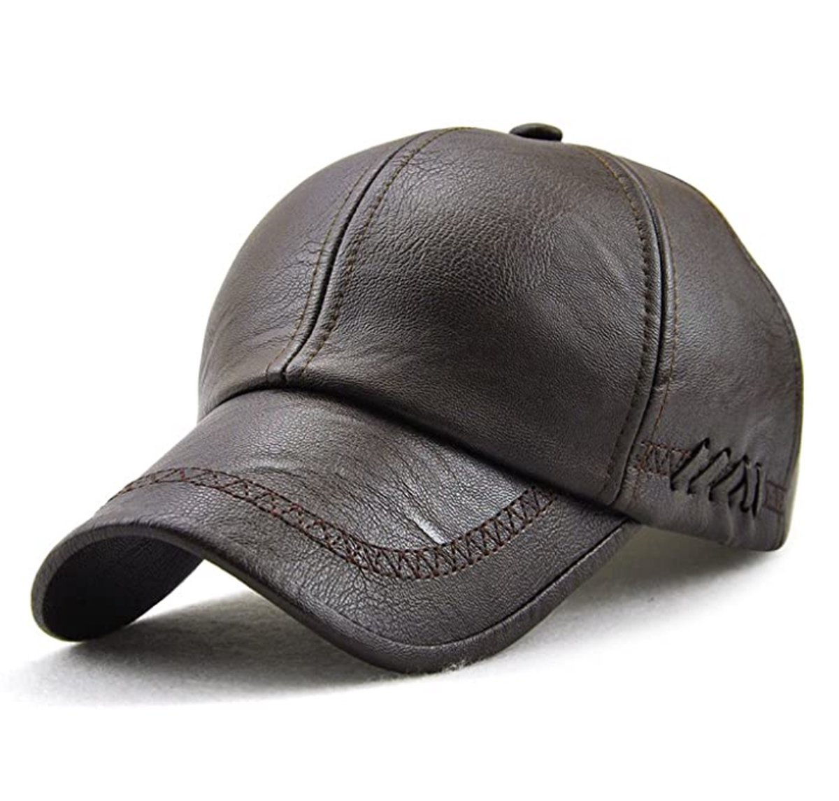 PU-leren Baseballpet voor Heren - Herfst en Winter Baseballcap-Hoed -Donkerbruin