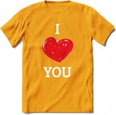 I Love You - Valentijn T-Shirt | Grappig Valentijnsdag Cadeautje voor Hem en Haar | Dames - Heren - Unisex | Kleding Cadeau | - Geel - M