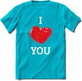 I Love You - Valentijn T-Shirt | Grappig Valentijnsdag Cadeautje voor Hem en Haar | Dames - Heren - Unisex | Kleding Cadeau | - Blauw - L