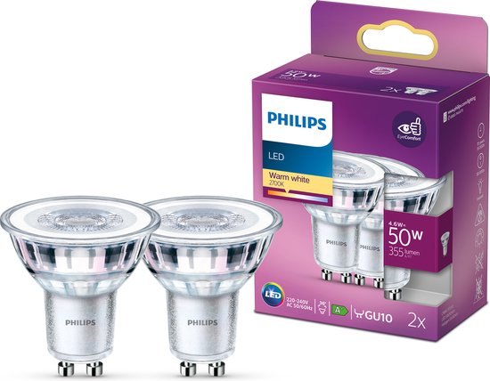 Philips energiezuinige LED Spot - 50 W - GU10 - warmwit licht - 2 stuks - Bespaar op energiekosten
