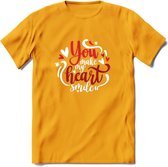 You Make My Heart Smile - Valentijn T-Shirt | Grappig Valentijnsdag Cadeautje voor Hem en Haar | Dames - Heren - Unisex | Kleding Cadeau | - Geel - M