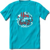 You Make My Heart Smile - Valentijn T-Shirt | Grappig Valentijnsdag Cadeautje voor Hem en Haar | Dames - Heren - Unisex | Kleding Cadeau | - Blauw - XL