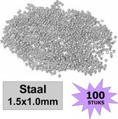 Fako Bijoux® - Knijpkralen - Knijp Kralen - Crimp Beads - Metaal - 1.5x1mm - 100 Stuks - Staalkleurig