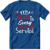 My Heart Is Every At Your Service - Valentijn T-Shirt | Grappig Valentijnsdag Cadeautje voor Hem en Haar | Dames - Heren - Unisex | Kleding Cadeau | - Donker Blauw - XXL