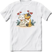 Knuffel kat Valentijn T-Shirt | Grappig Valentijnsdag Cadeautje voor Hem en Haar | Dames - Heren - Unisex | Kleding Cadeau | - Wit - XL
