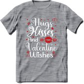 Hugs Kisses and Valentine Wishes - Valentijn T-Shirt | Grappig Valentijnsdag Cadeautje voor Hem en Haar | Dames - Heren - Unisex | Kleding Cadeau | - Donker Grijs - Gemaleerd - XXL