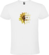 Wit t-shirt met grote print met tekst  'In a World full of Roses be a Sunflower' '   size S