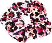 Scrunchie Haarelastiek Velvet Panter Print Beige Zwart Roze