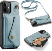 iPhone 12 & iPhone 12 Pro Casemania Hoesje Aqua Blue - Luxe Back Cover met Koord - Wallet Case - Pasjeshouder