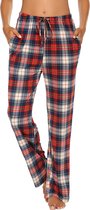 Merkloos - Heerlijk zachte cosy Pyjamabroek voor Dames - Mt. S - Lange behaaglijke Pyjamabroek - Mooie kwaliteit - Nachtkleding Casual Broek - Ruit blauw/rood - Pyjamabroek met Zakken en Trek