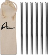 Alheco 6 paar Koreaanse chopsticks - Eetstokjes - Metaal / RVS - Zilver