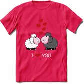 I Love You - Valentijn T-Shirt | Grappig Valentijnsdag Cadeautje voor Hem en Haar | Dames - Heren - Unisex | Kleding Cadeau | - Roze - XXL