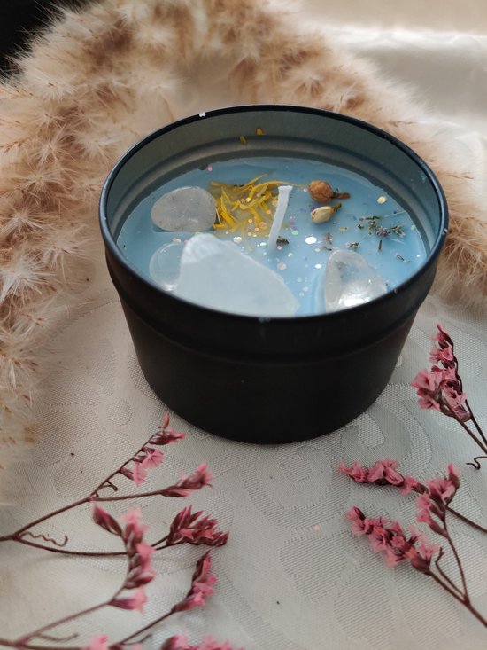 Casa Cahya Kokosnoot Kristallen and Droge bloemen | Blik | Aroma | Luxe Kaars | Decoratief | Soja wax | Geurend