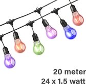 Lybardo lichtsnoer buiten - Lichtslinger - 20 meter inclusief 24 gekleurde lampjes 1.5 watt | IP54 waterdicht