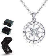 Luxore® Zilverkleurig Kompas Ketting – Vrouwen & Dames – Cadeau Geschenkset