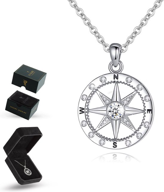 Luxore Zilverkleurig Kompas Ketting – Vrouwen & Dames – Moederdag Cadeau Geschenkset