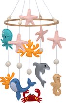 Kersvers - Mobiel baby - Baby box mobiel - Boxmobiel dieren - Kraamcadeau - mobiel zeedieren - Oceaan - mobiel vilt- Dolfijn - Zeepaard - Walvis - Octopus - vissen - Box mobiel vil