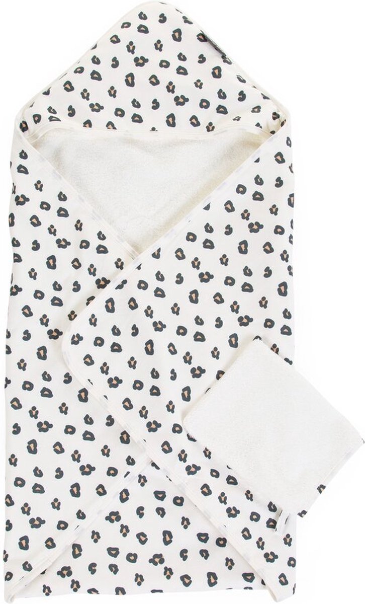 Baby Badcape + Washandje - 80x80 Cm - Jersey - Leopard