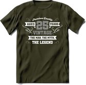 25 Jaar Legend T-Shirt | Zilver - Wit | Grappig Verjaardag en Feest Cadeau | Dames - Heren - Unisex | Kleding Kado | - Leger Groen - L