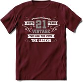 21 Jaar Legend T-Shirt | Zilver - Wit | Grappig Verjaardag en Feest Cadeau | Dames - Heren - Unisex | Kleding Kado | - Burgundy - XXL