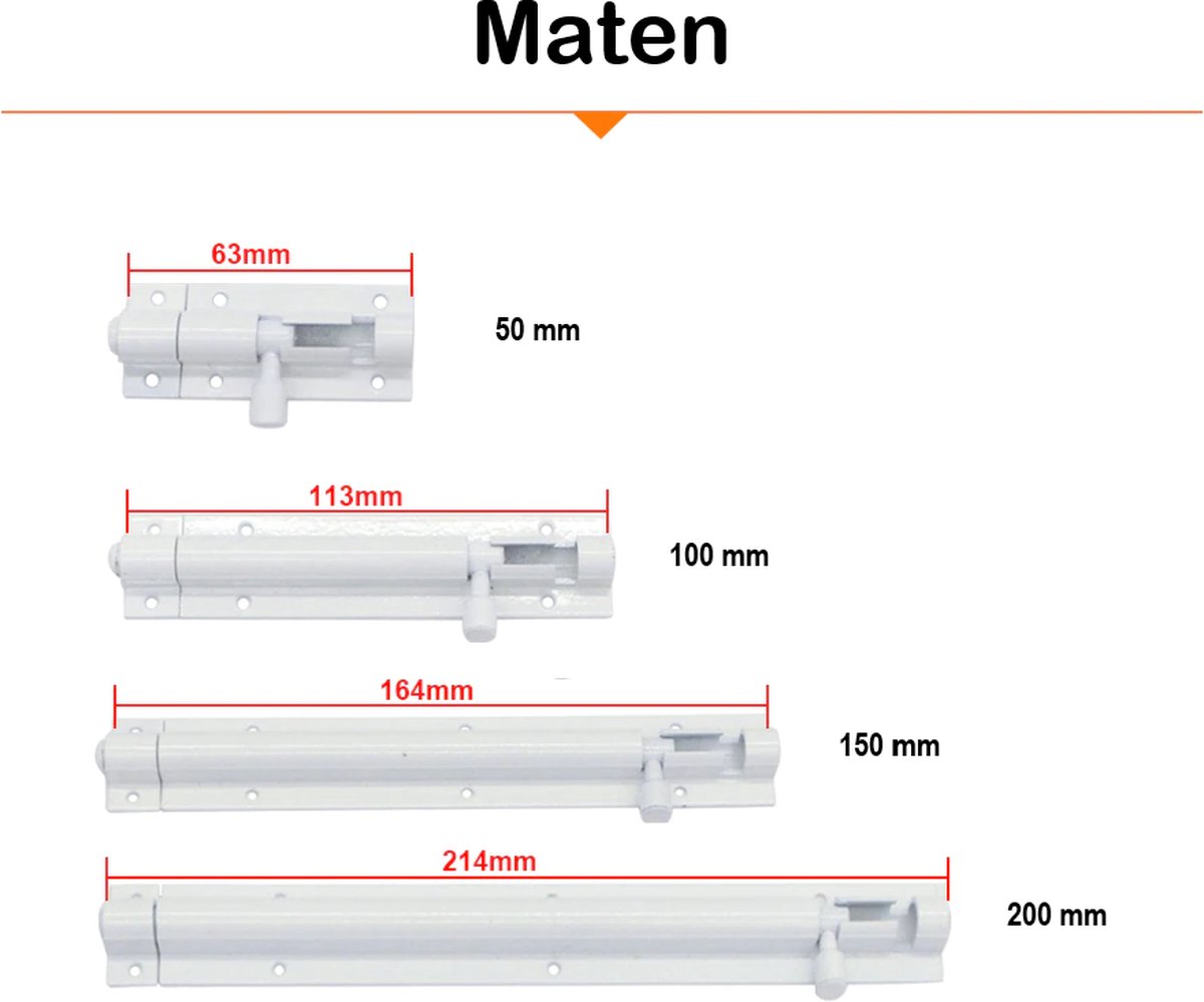 Schuifgrendel - wit - 150mm (groot)